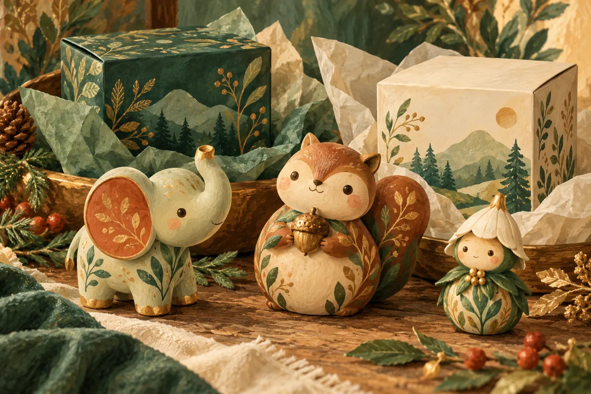 ภาพวาดตัวละครสะสมสมมติและกล่องของขวัญ
