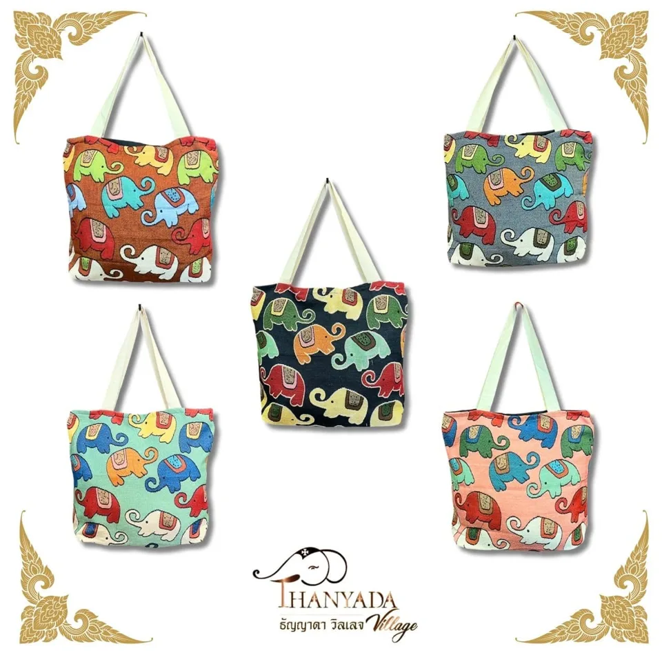 Beg tote gajah berwarna-warni